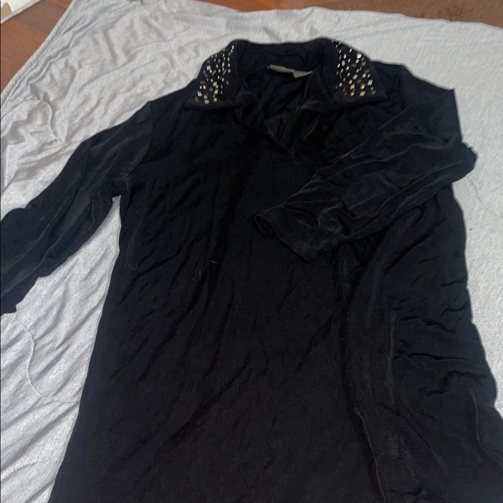 Chic Black Women's Button Down Shirt with Studded Collar